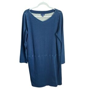 Indigo Pure Jill Women’s L Cotton Blend Knit Dress Blue V-Neck Casual Minimalist